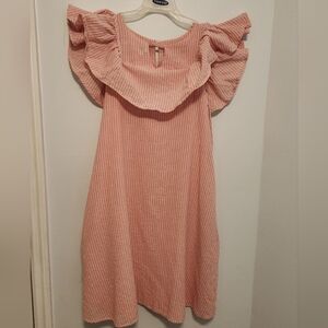 Davi & Dani pink pink stripe cotton cold shoulder dress